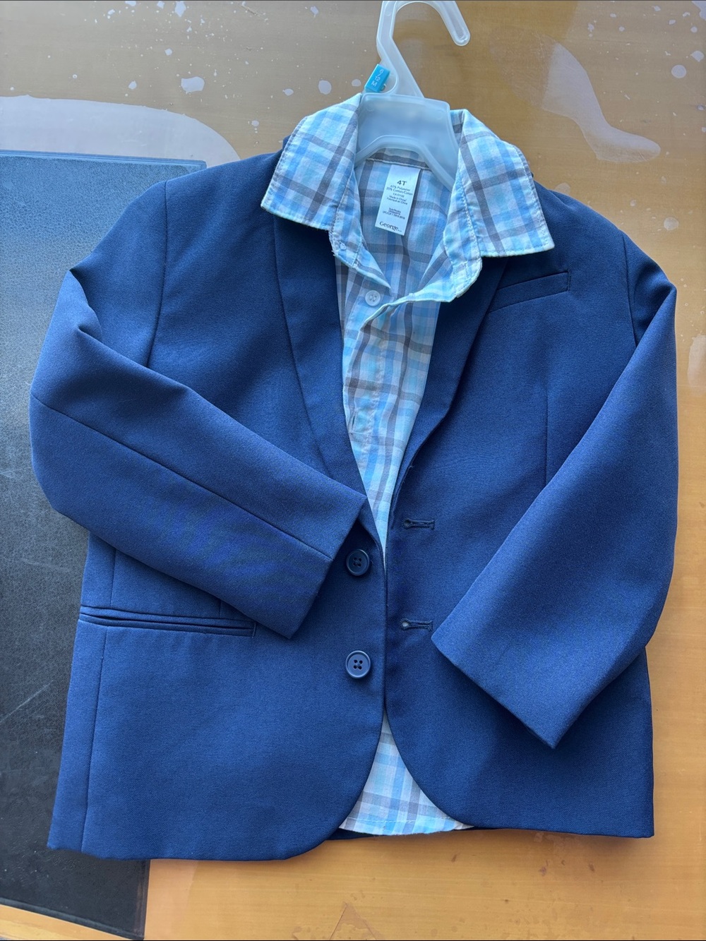 H&M Navy Blue Kids' Blazer with Light Blue Plaid Shirt